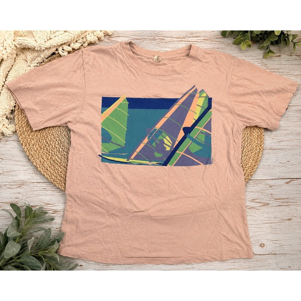 Vintage 80s Sun East Men's Pink Graphic Print T-Shirt Crew Neck  Size L